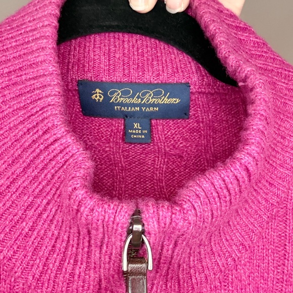 Brooks Brothers Italian Yarn Pink Cable Knit Half-Zip Sweater Size XL - Picture 2 of 4